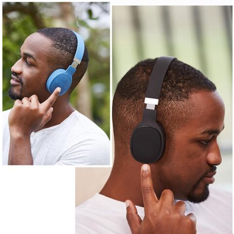 Casque sans fil pour la musique et les jeux, casque de jeu avec ultra-longue veille -Bleu et Noir