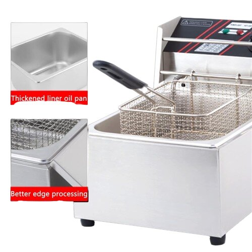 Friteuse électrique professionnelle, friteuse de frites de poulet en acier inoxydable avec pelle à panier
