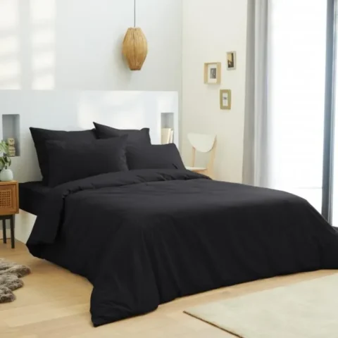 Housse de couette Noir 220 x 240 cm - 100% Coton pour lit 2 places