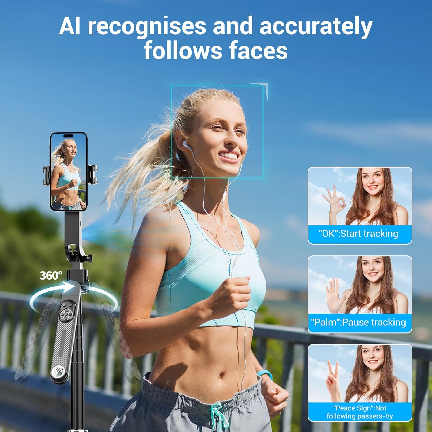 IMG_9897 Perche Selfie Stabilisée Q185 avec Suivi Intelligent -Trépied